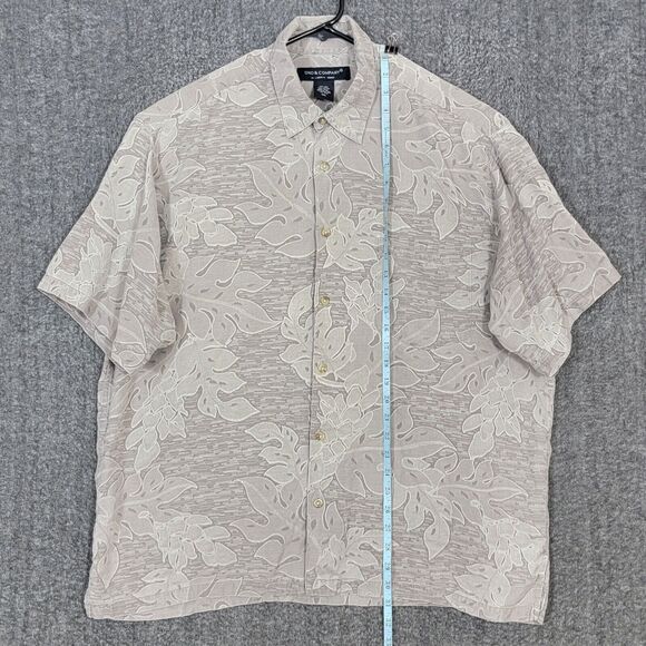 Ono & Company Liberty House Hawaiian Shirt Mens XXL Taupe Leaf Print Silk Blend - Picture 3 of 10